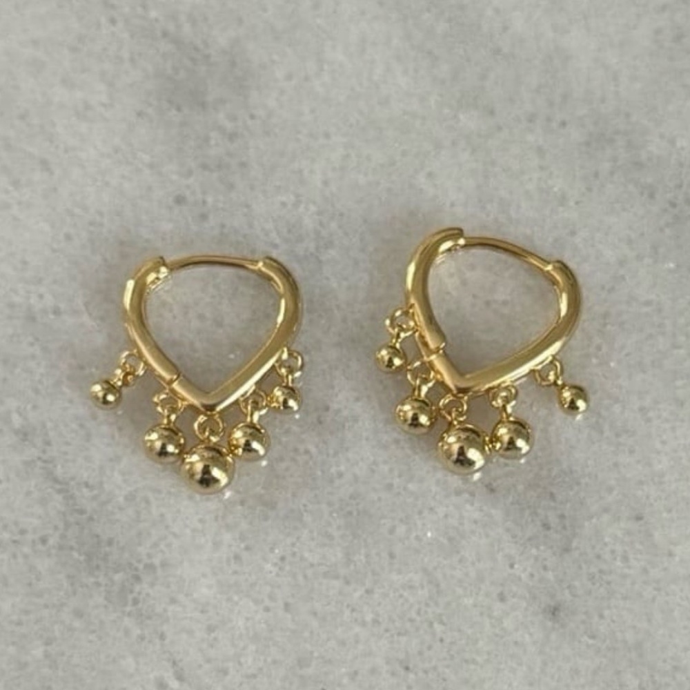 Gold Beaded Tassel Triangle Hoop Earrings Brand New - Picture 4 of 4